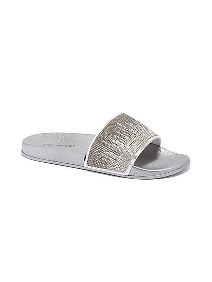 Plus Size Silver Rhinestone Slide Sandals - Fashion To Figure