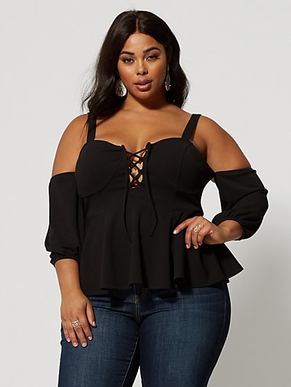 Plus Size Skylar Cold Shoulder Lace-Up Top - Fashion To Figure