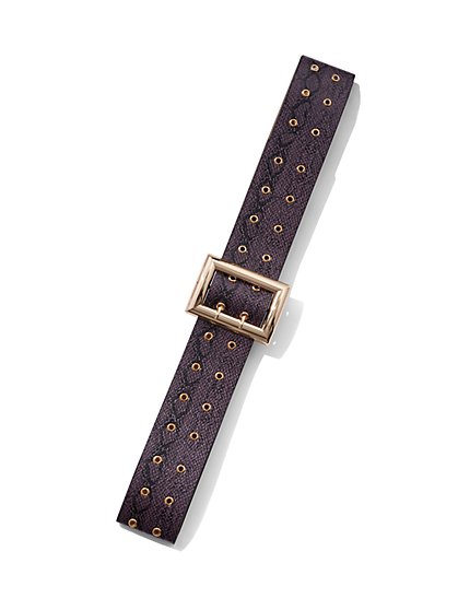 Plus Size Snake Print & Grommet Statement Belt - Fashion To Figure