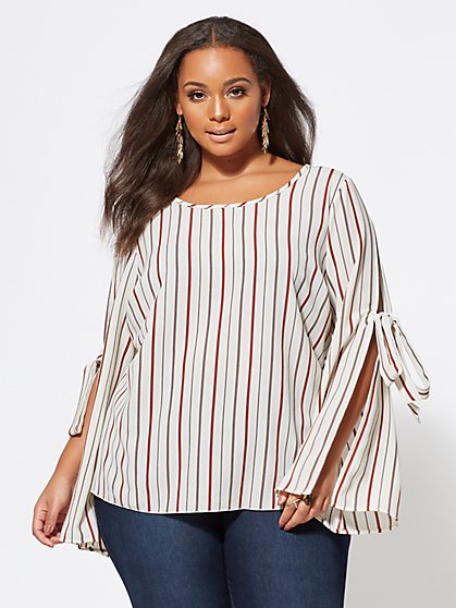 Plus Size Striped Alina Bow-Sleeve Top - Fashion To Figure