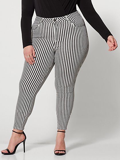 Plus Size Striped High-Rise Skinny Jeans - Fashion To Figure
