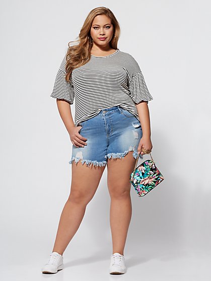 Plus Size Striped Ruffle-Sleeve Tee - Fashion To Figure