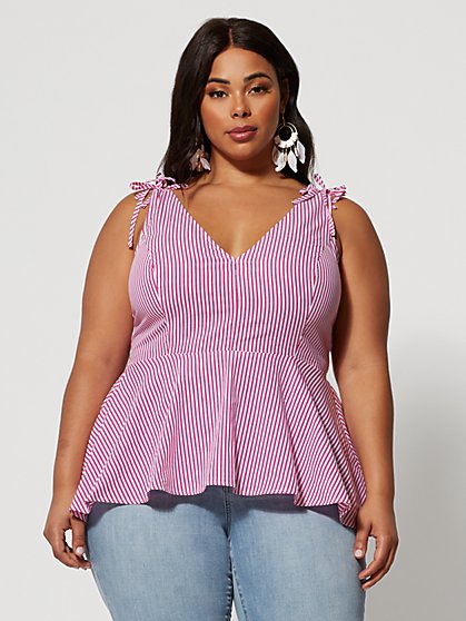 Plus Size Susana Stripe Tie Shoulder Peplum Top - Fashion To Figure