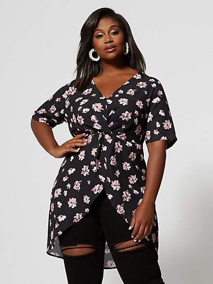 Plus Size Sylvia Knot-Front Tunic Top - Fashion To Figure