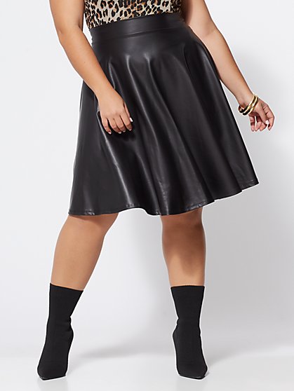 Plus Size Symone Faux-Leather Flare Skirt - Fashion To Figure
