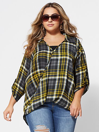 Plus Size Syndi Plaid Surplice Blouse - Fashion To Figure