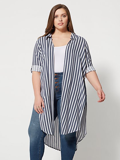 Plus Size Tabbie Button-Up Duster - Fashion To Figure