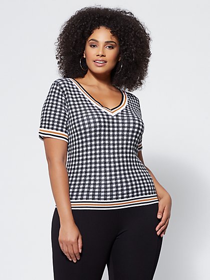 Plus Size Tabitha Gingham Knit Top - Fashion To Figure