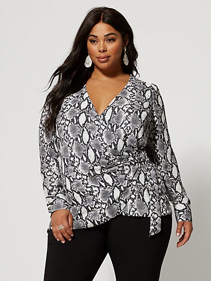 Plus Size Talia Snake Print Wrap Blouse - Fashion To Figure