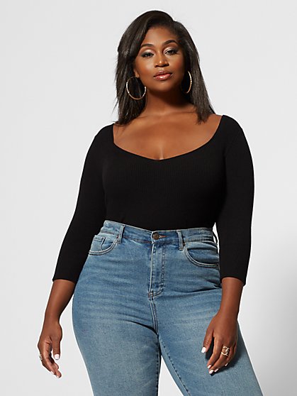 Plus Size Tallulah Sweetheart Neck Knit Bodysuit - Fashion To Figure