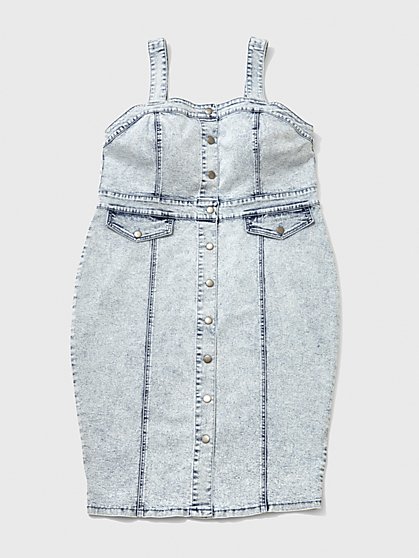 plus button front denim dress