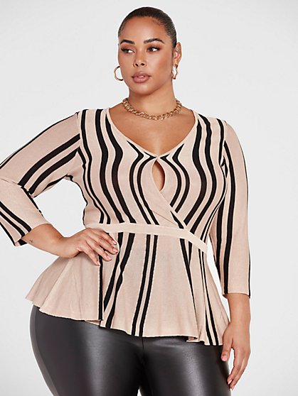 Plus Size Tara Striped Peplum Sweater - Fashion To Figure