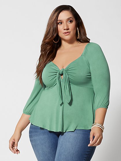 Plus Size Taylor Tie-Front Peplum Top - Fashion To Figure