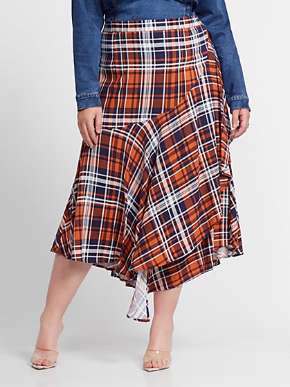 Plus Size Tilly Plaid Ruffle Midi Skirt - Fashion To Figure