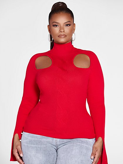Plus Size Tisha Cutout Cable Knit Sweater - Fashion To Figure