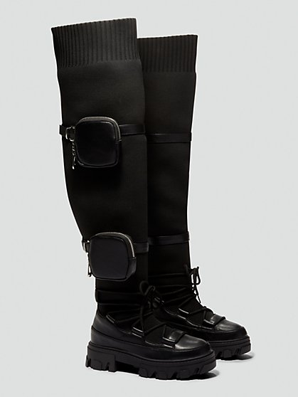 Plus Size Tourmaline Thigh-High Utility Lug Sole Boots - Nadia x FTF - Fashion To Figure