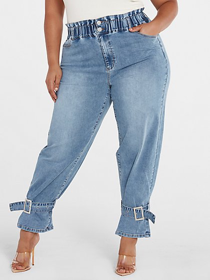 Plus Size Ultra High Rise Ankle Tie Jogger Jeans - Fashion To Figure