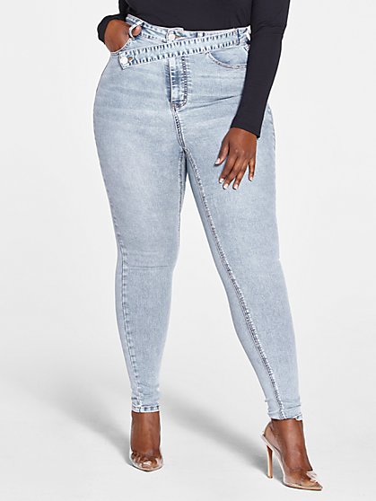 Plus Size Ultra High Rise Crossover Detail Skinny Jeans - Fashion To Figure