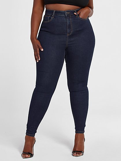 Plus Size Ultra High Rise Dark Wash Skinny Jeans - Short Inseam - Fashion To Figure
