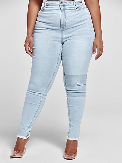 Plus Size Ultra High Rise Light Wash Skinny Jeans - Short Inseam - Fashion To Figure