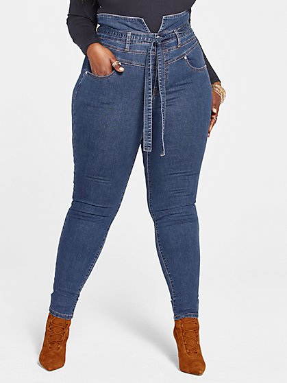 Plus Size Ultra High Rise Tie Front Skinny Jeans - Short Inseam - Fashion To Figure