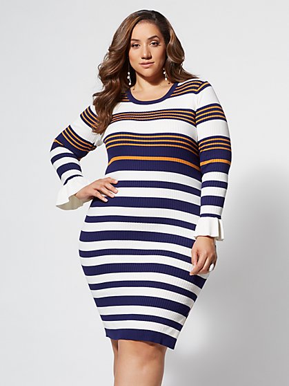 Plus Size Valeryie Striped Sweater Dress - Fashion To Figure