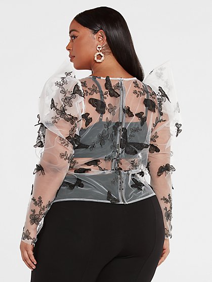 white sheer blouse plus size