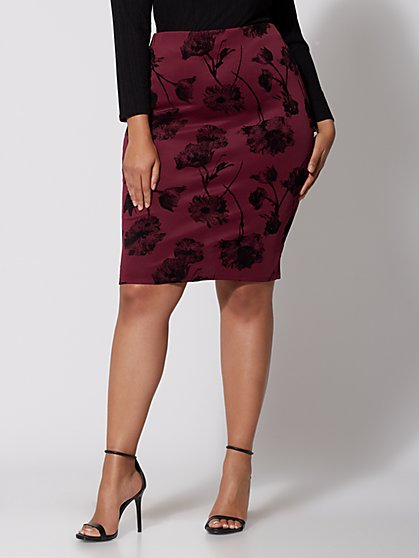 Plus Size Velvet Floral Pencil Skirt - Fashion To Figure