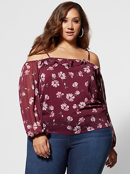 Plus Size Veronica Cold Shoulder Floral Blouse - Fashion To Figure
