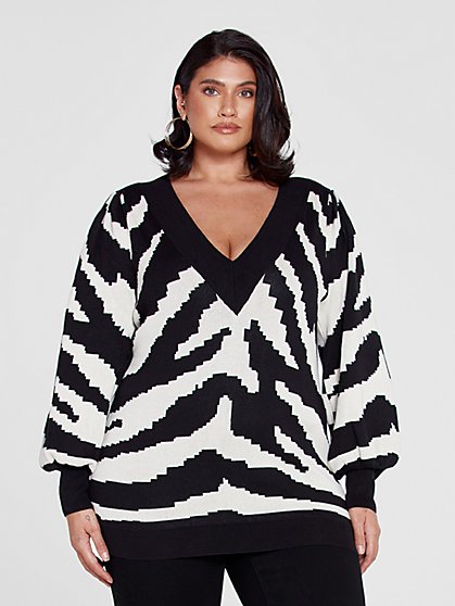 Plus Size Veronica Zebra Print V-Neck Sweater - Fashion To Figure