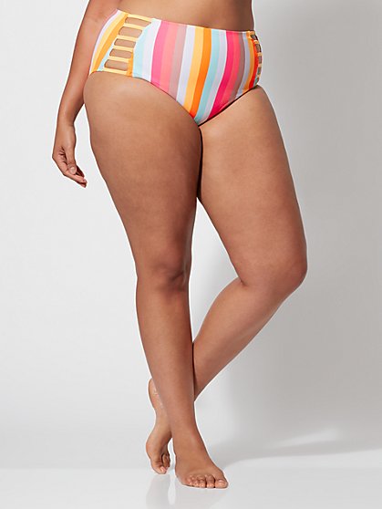 Plus Size Vicki Striped High-Waist Bikini Bottom - Fashion To Figure