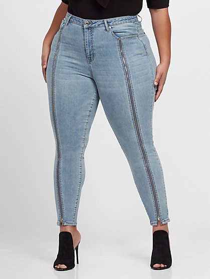 plus size sequin front jeans