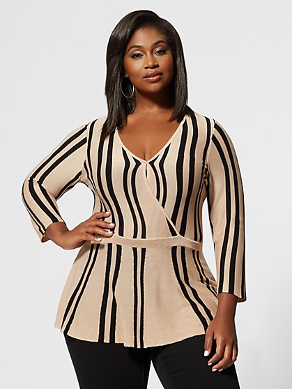 Plus Size Vita Stripe Peplum Sweater - Fashion To Figure
