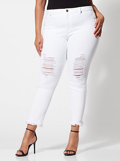Plus Size White Destructed Skinny Jeans - Fashion To Figure