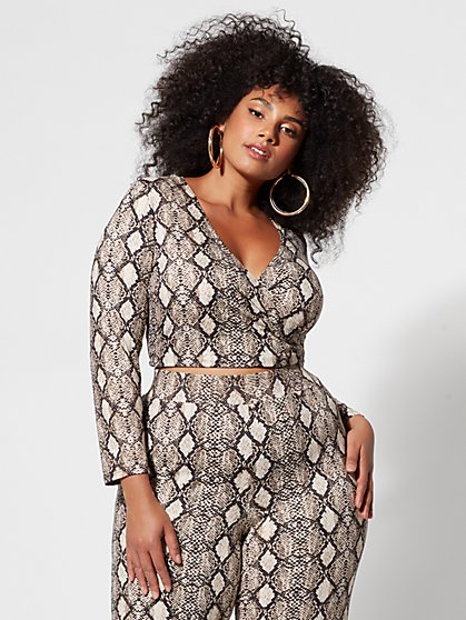 Plus Size Willow Snake-Print Crop Top - Fashion To Figure