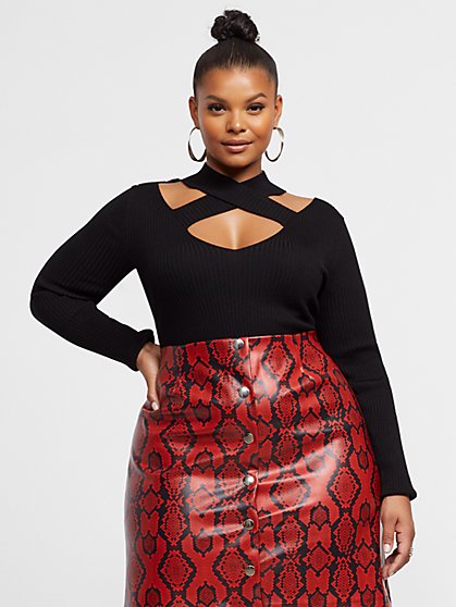 Plus Size Yulia Cross Front Cut-Out Detail Top - Fashion To Figure