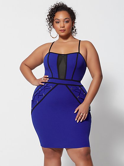 Plus Size Yvette Lace-Up Detail Bodycon Dress - Fashion To Figure