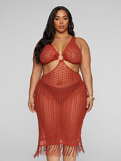 Plus Size Yvonne O-Ring Crochet Cover-Up Dress - Fashion To Figure