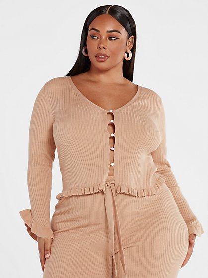 Plus Size Yvonne Ribbed Knit Pearl Button Down Top - Fashion To Figure